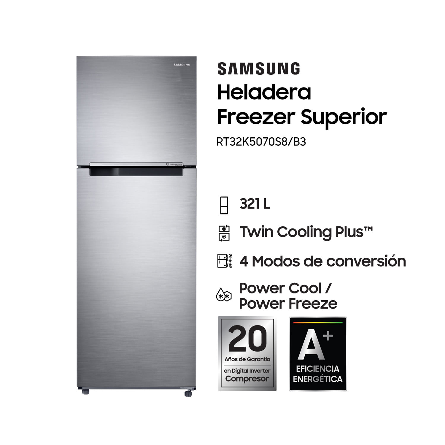 Heladera Samsung No Frost Plateada 320L