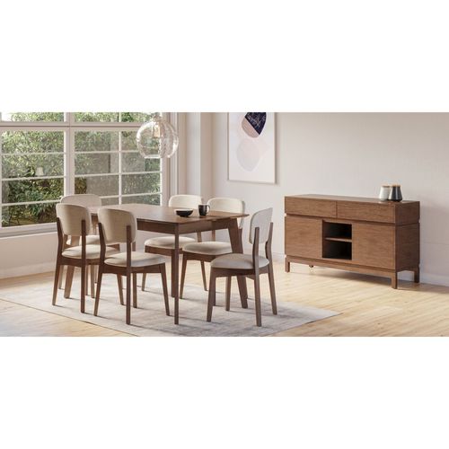 Juego De Mesa Hedda Pergamino Muebles 150 + 6 Sillas Eyra