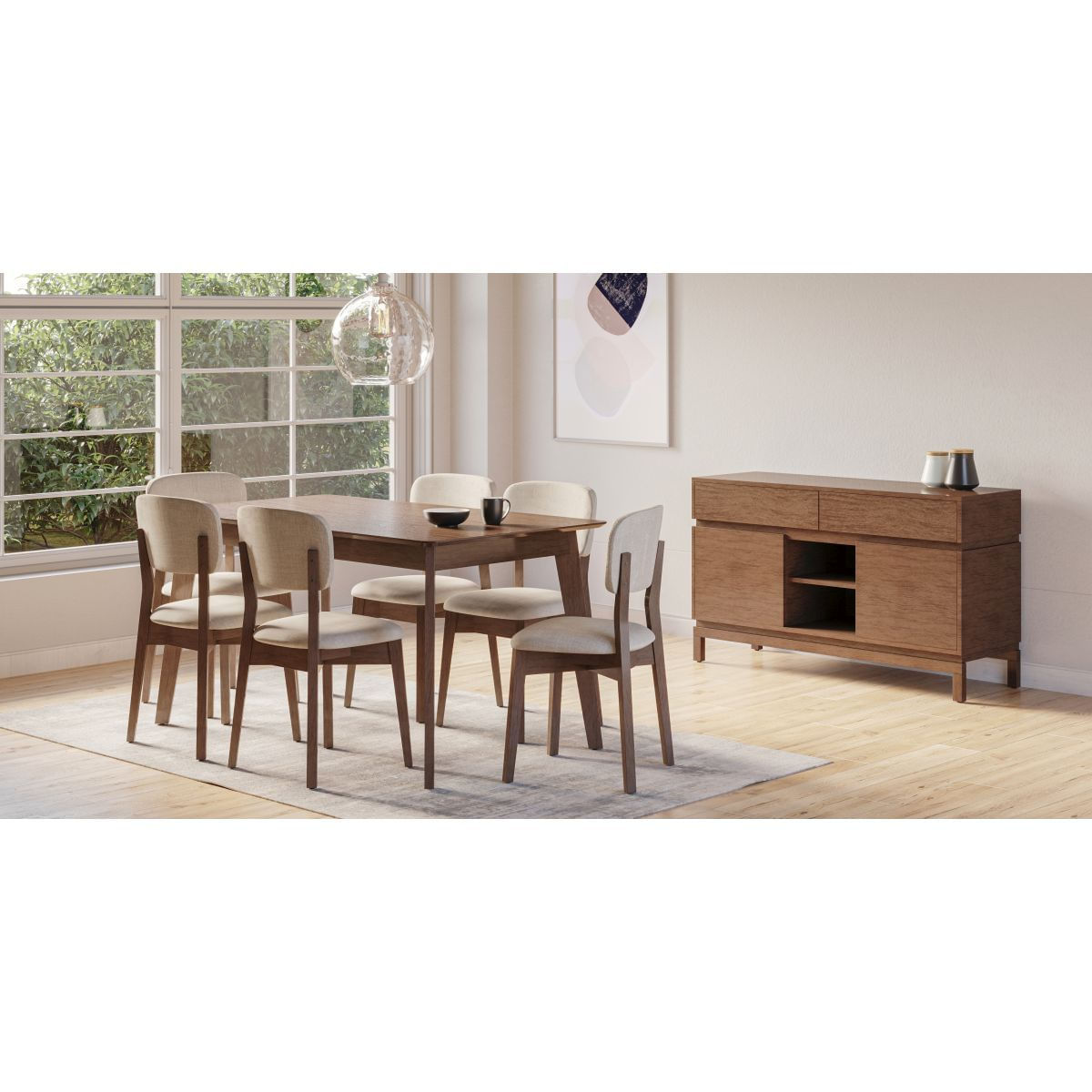 Juego De Mesa Hedda Pergamino Muebles 150 + 6 Sillas Eyra