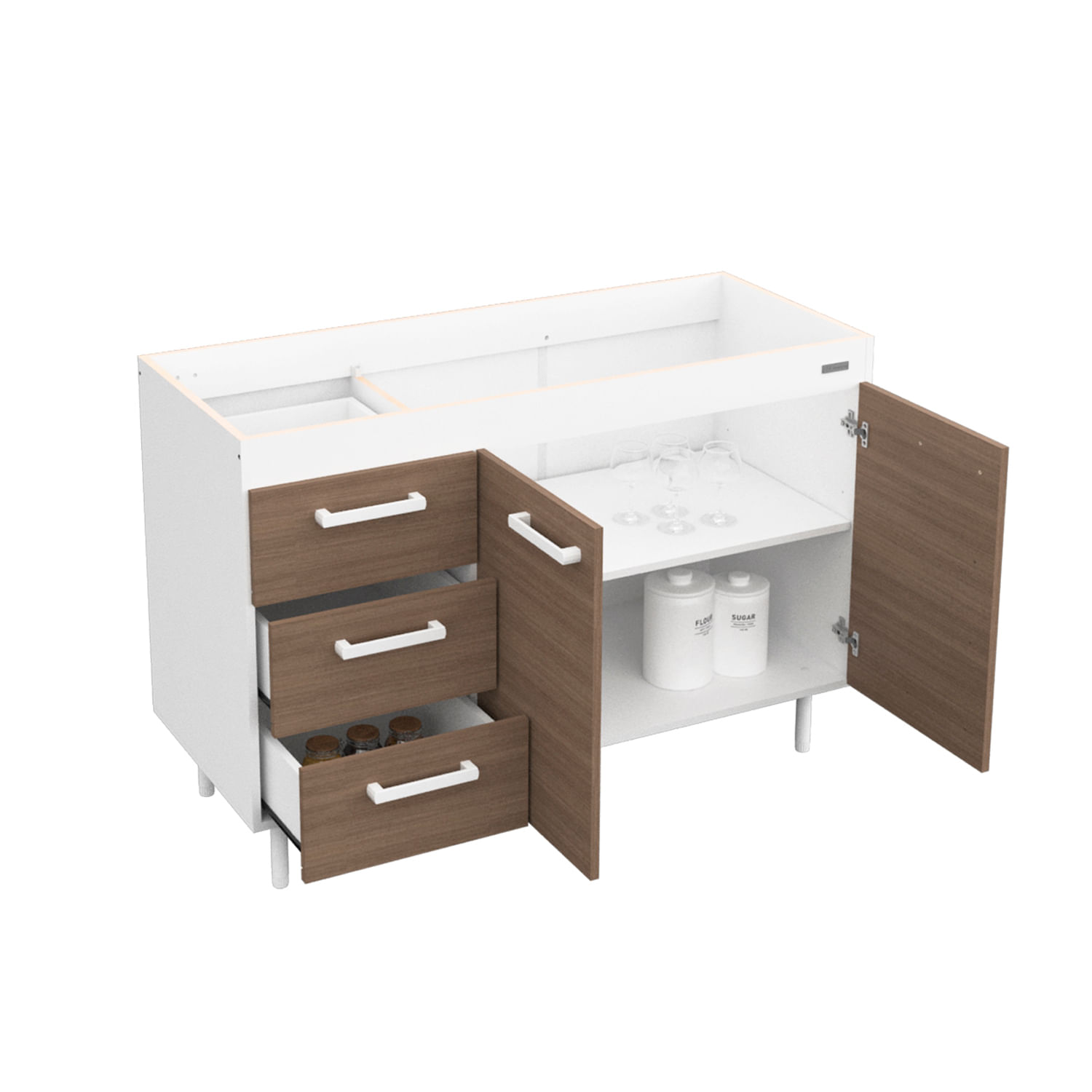 Bajo Mesada Sin Bacha Mueble Cocina Mosconi Express 1,20 Mts Blanco (Carvalho Mezzo)