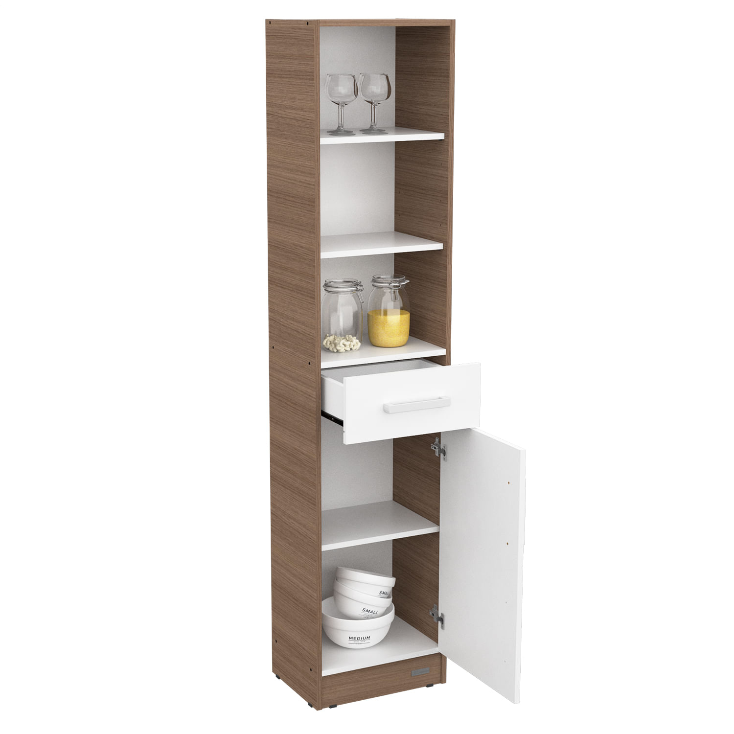 DESPENSERO ORGANIZADOR 1,80 MTS. PUERTA, CAJÓN Y ESTANTES Carvalho Mezzo (Blanco)