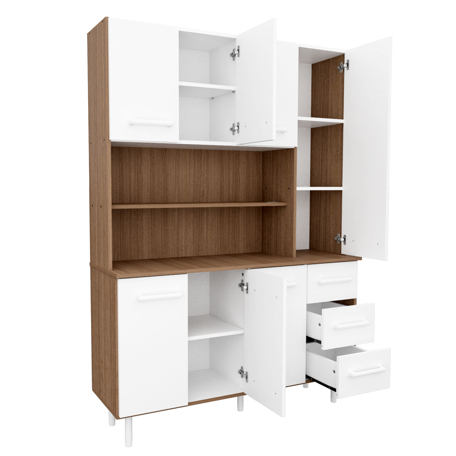 Aparador De Cocina 1,20 mts. Mueble Organizador Melamina Carvalho Mezzo (Blanco)