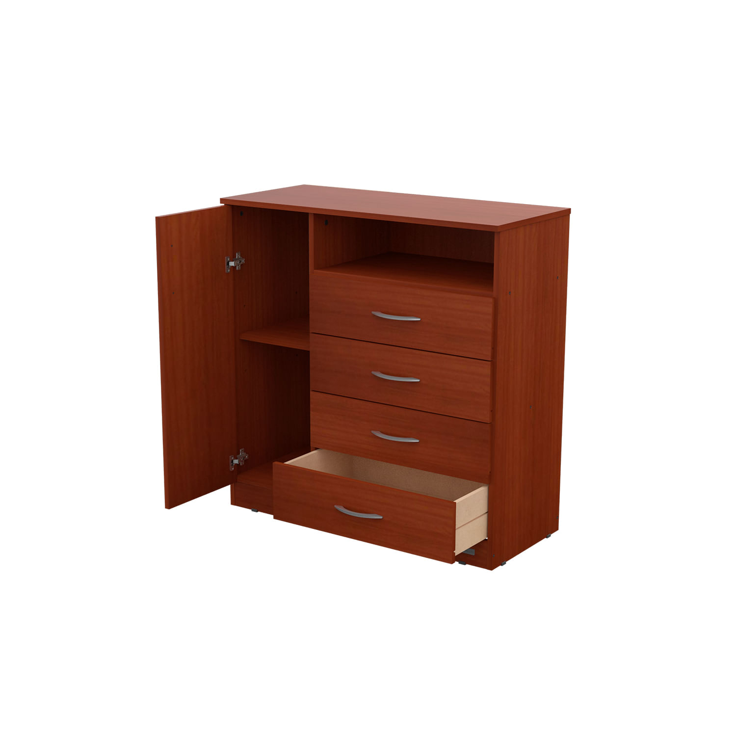 Cómoda Cajonera Súper Express Mosconi 4 Cajones / 1 Puerta Caoba