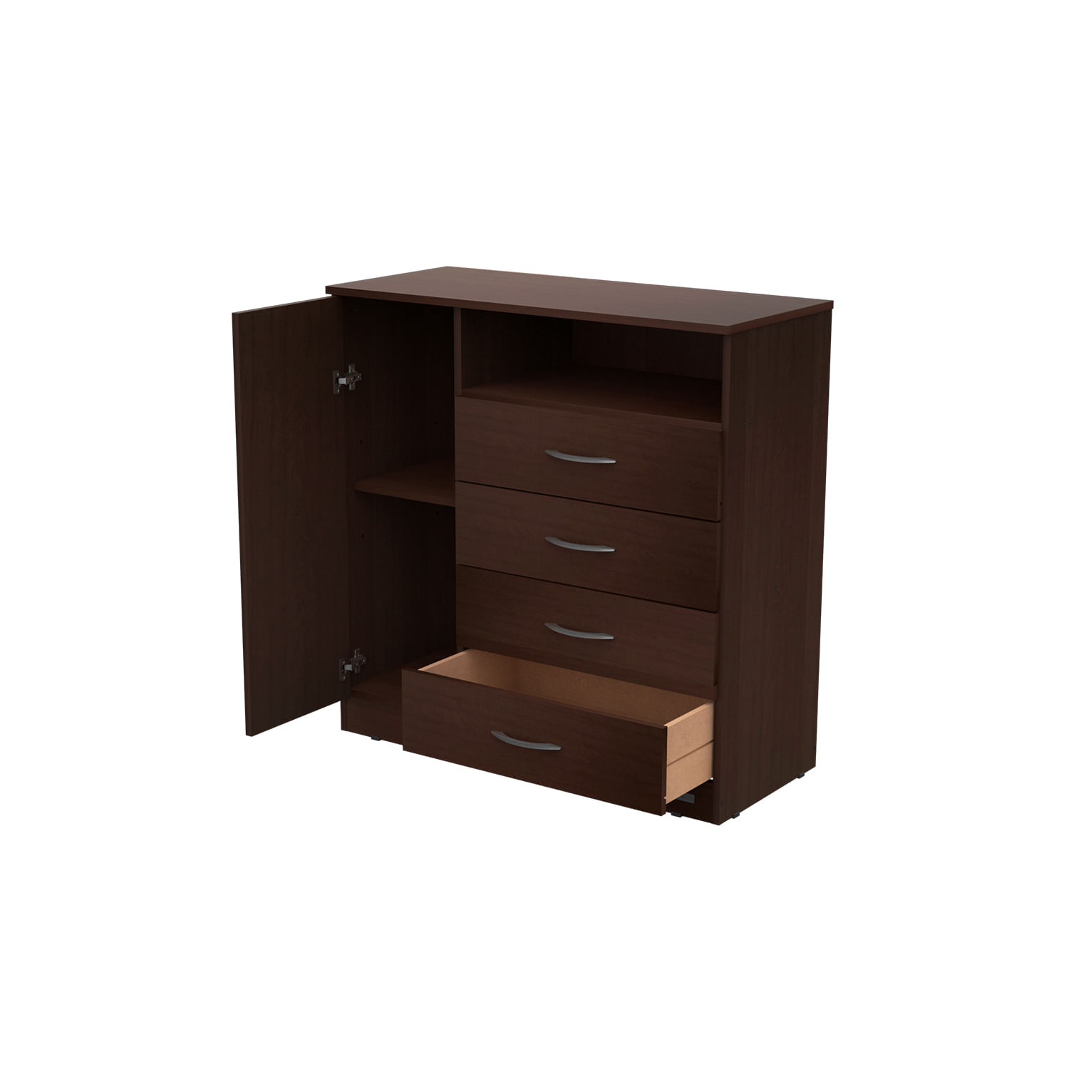 Cómoda Cajonera Súper Express Mosconi 4 Cajones / 1 Puerta Chocolate