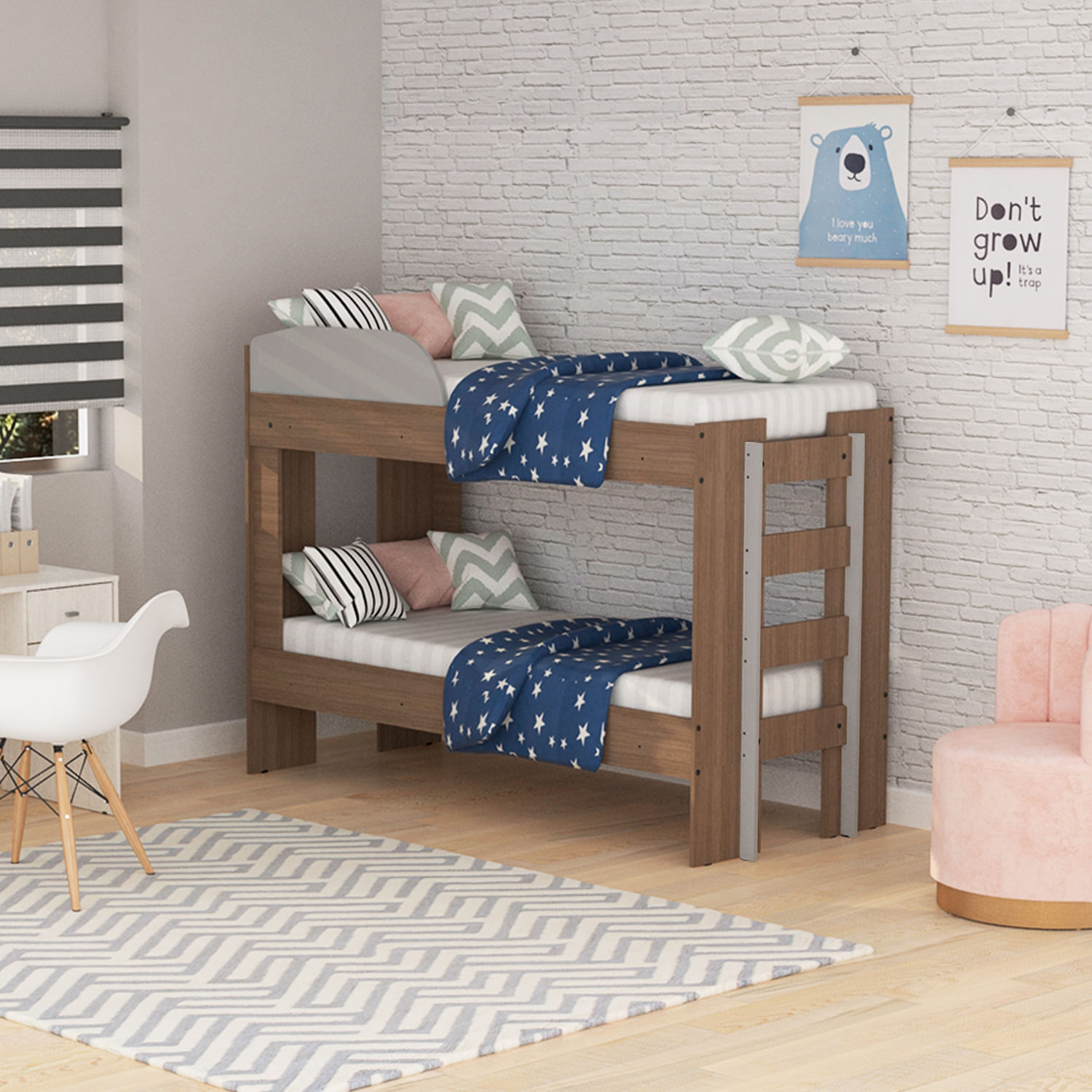 Cama Cucheta Doble Emogi Juvenil Infantil Melamina Carvalho Mezzo