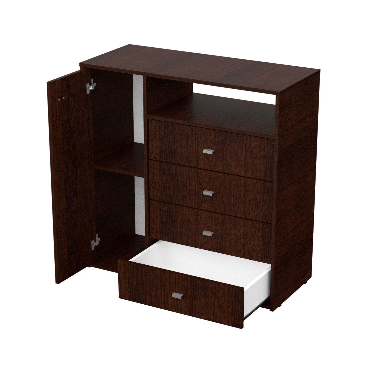 Cómoda Cajonero 4 Cajones 1 Puerta Melamina Milenial Wengue