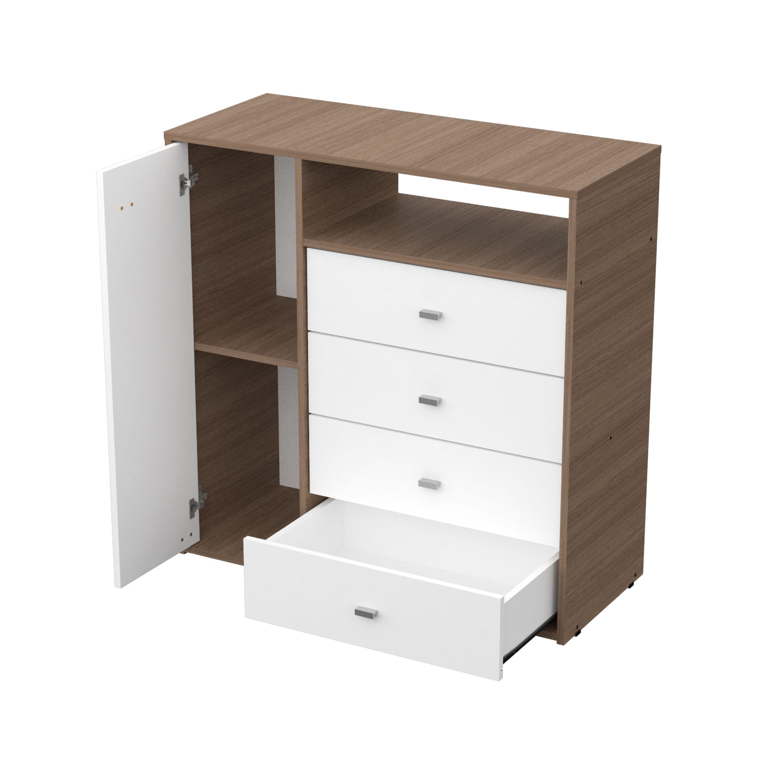 Cómoda Cajonero 4 Cajones 1 Puerta Melamina Milenial Carvalho Mezzo (Blanco)