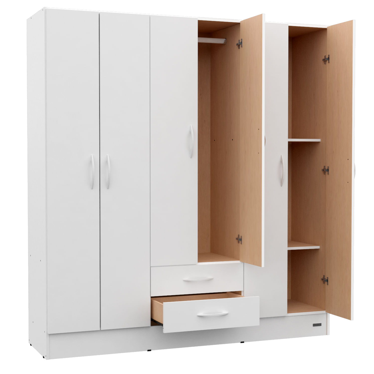 Placard 6 Puertas 2 Cajones Blanco Interior Sin Pintar Blanco