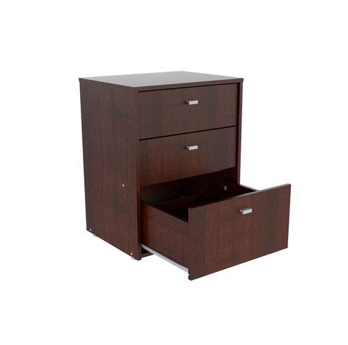Mesa De Luz Melamina Mosconi Nature 3 Cajones Guía Metálica Wengue