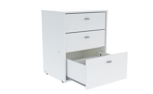 Mesa De Luz Melamina Mosconi Nature 3 Cajones Guía Metálica Blanco