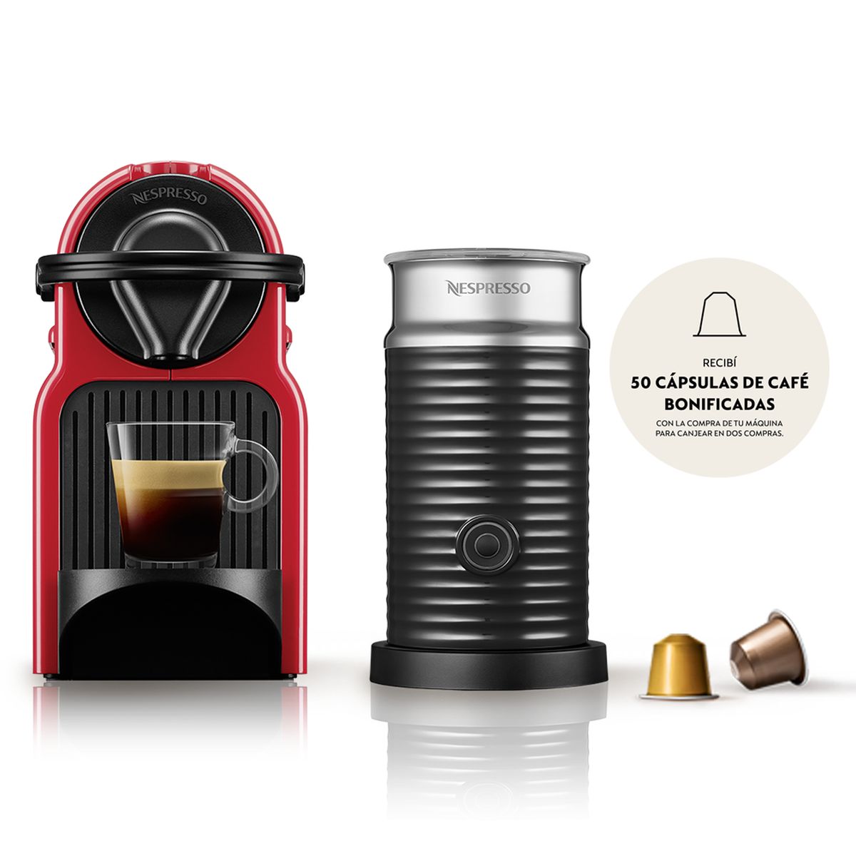 Cafetera Nespresso Inissia A3c40-Ar Red +Aeroccino