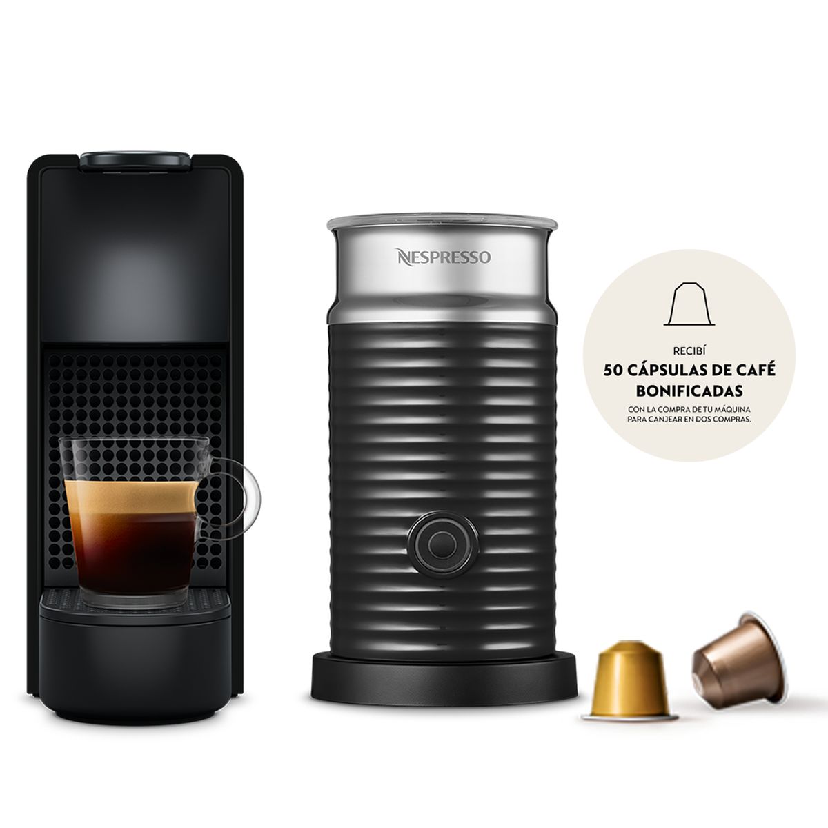 Cafetera Nespresso Essenza Mini Black + Aeroccino