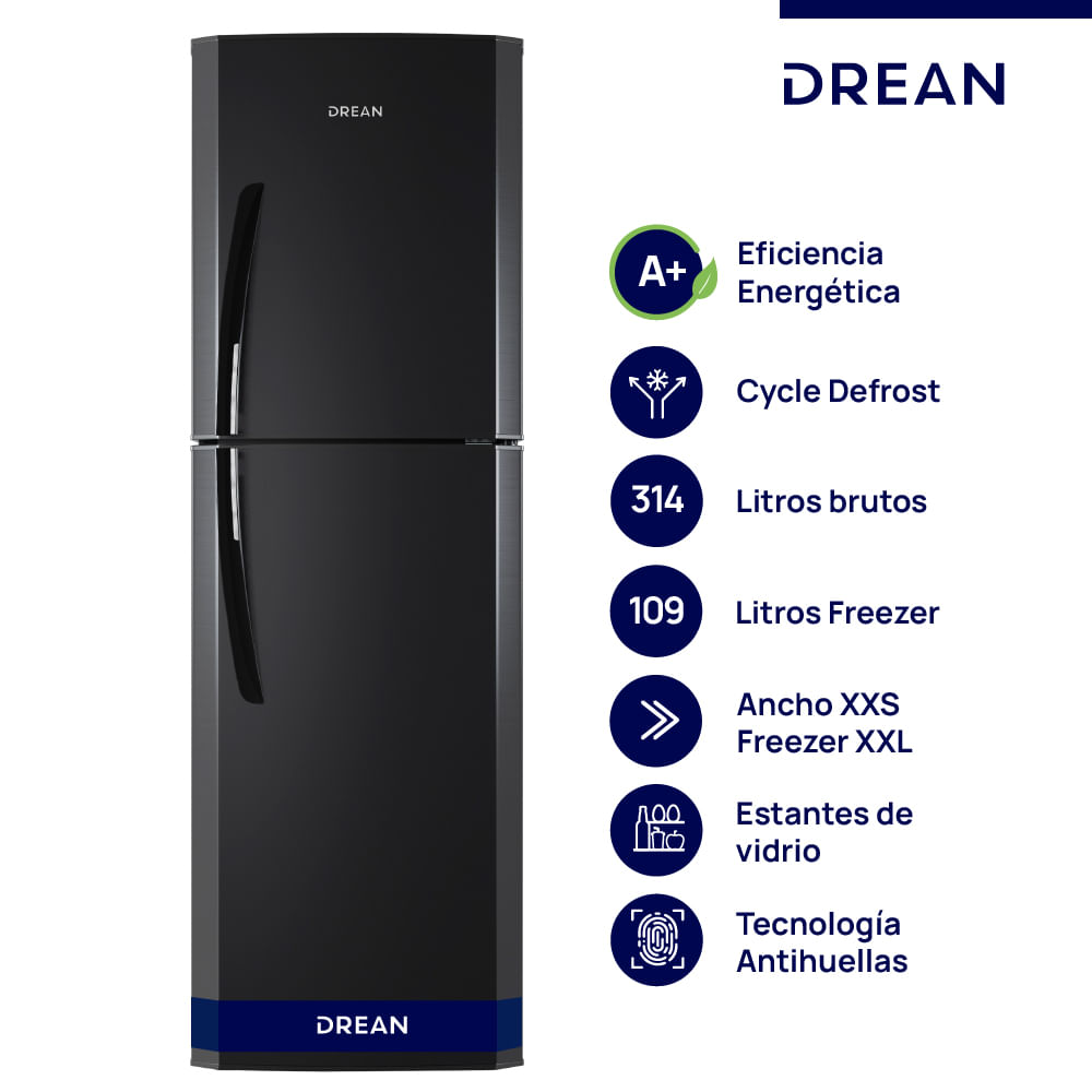 Heladera Drean 314L Hdr320f50n Negra Cíclica A+