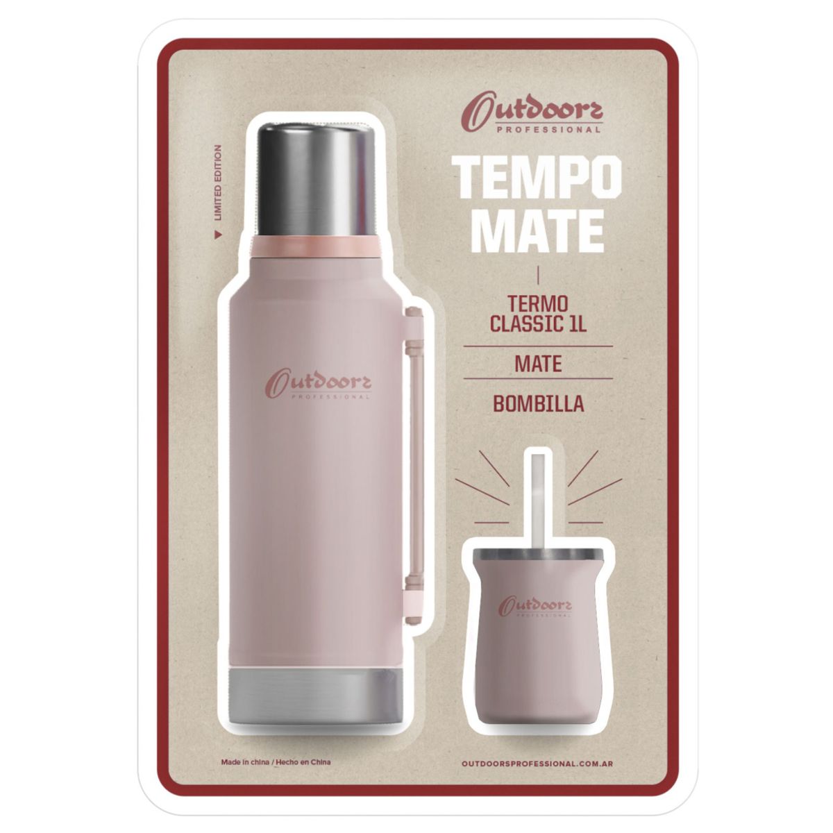 Kit Termo Outdoors Rosa 1l + Mate C/Bomb. 192ml