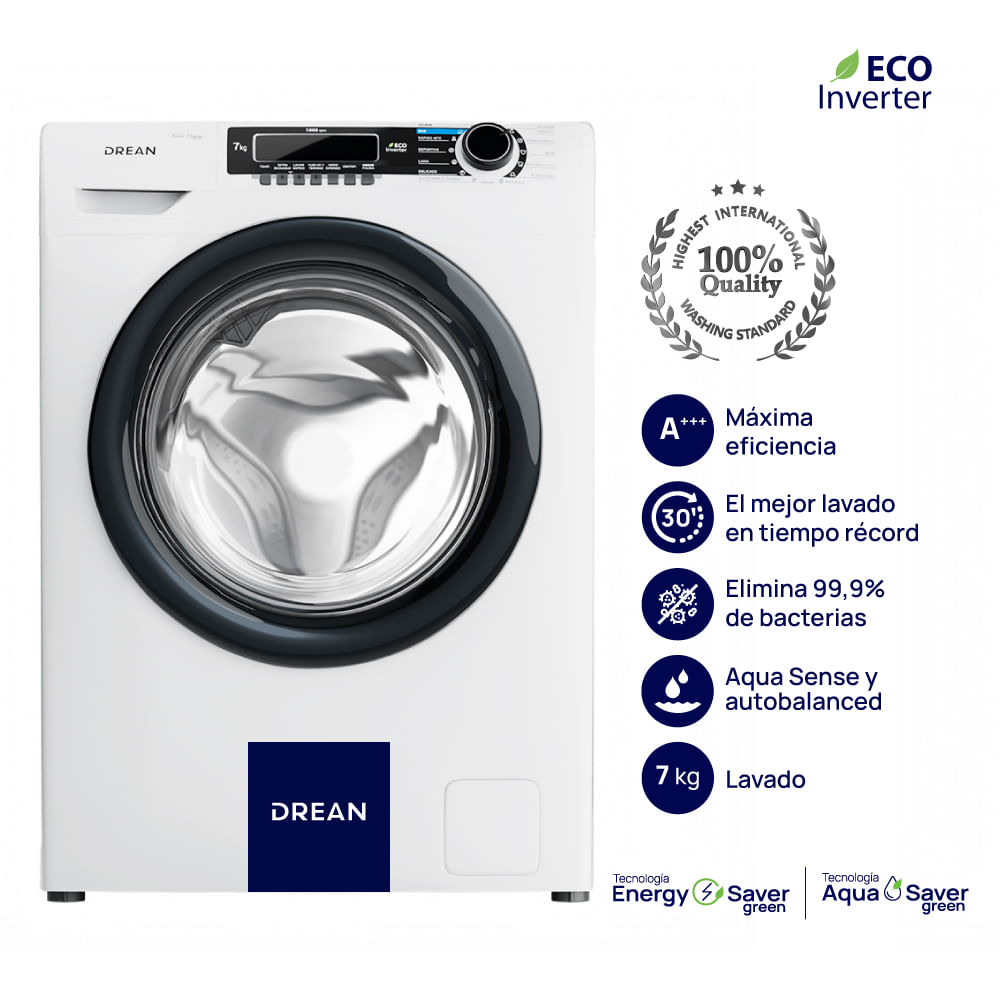 Lavarropas Drean 7kg Lfdr0710sb 7.10 1000rpm Blanco Inverter