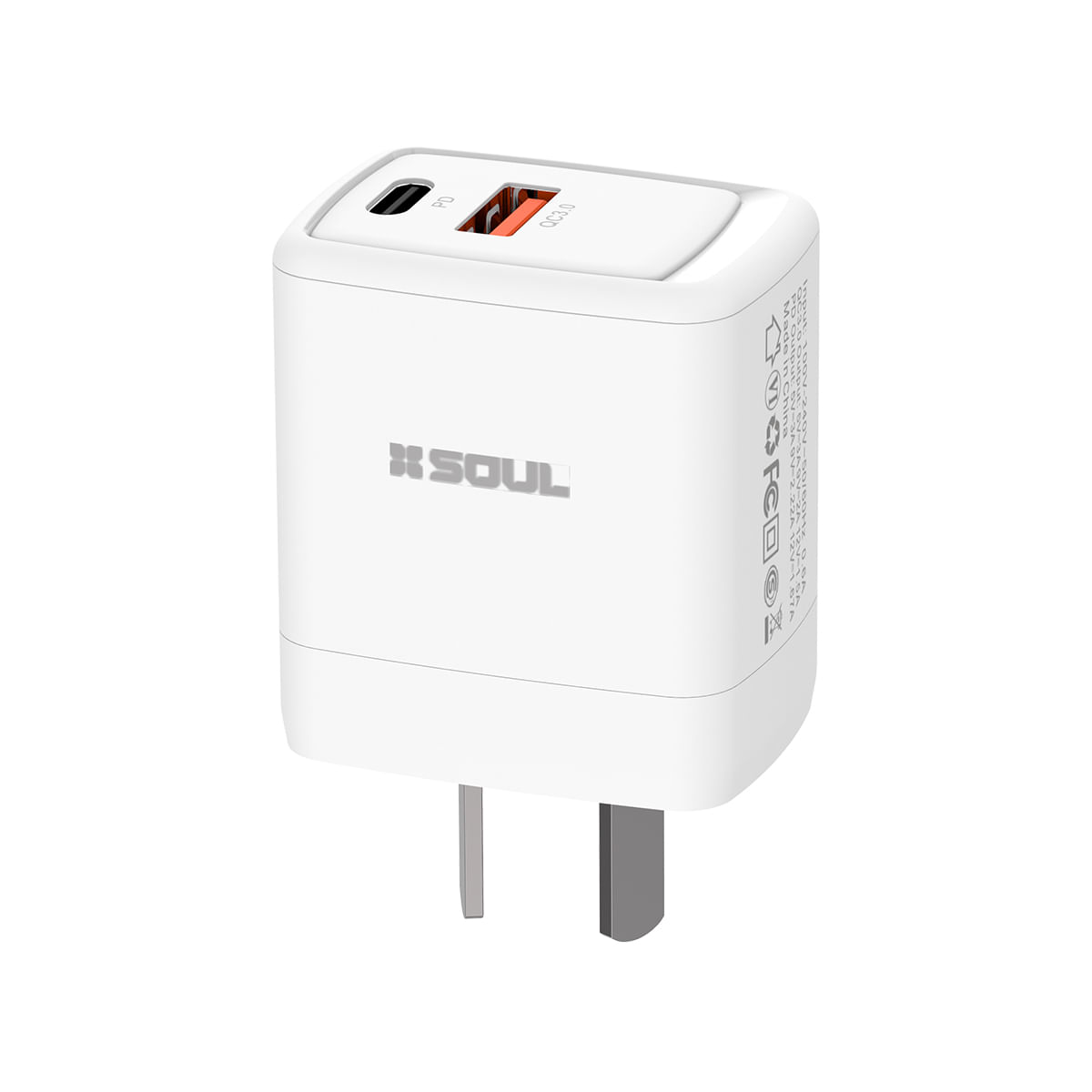 Cargador Viajero Soul Pd + Usb Qc S/Cable