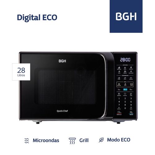 Horno Microondas Bgh 28lts B228dn20i Dig Eco Negro Con Grill