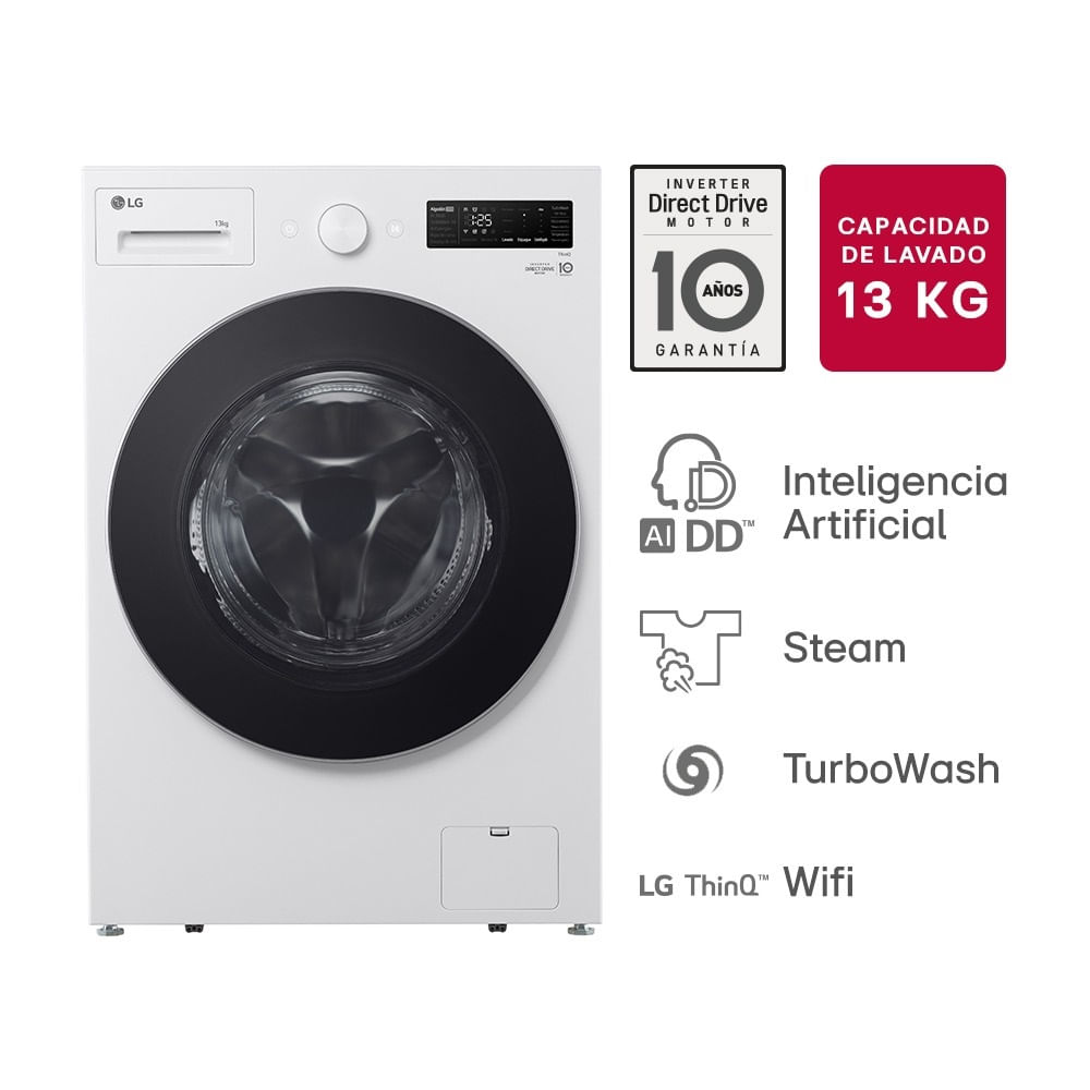 Lavarropas Lg 13kg Wm13gwnts6p 1000rpm Blanco Inverter