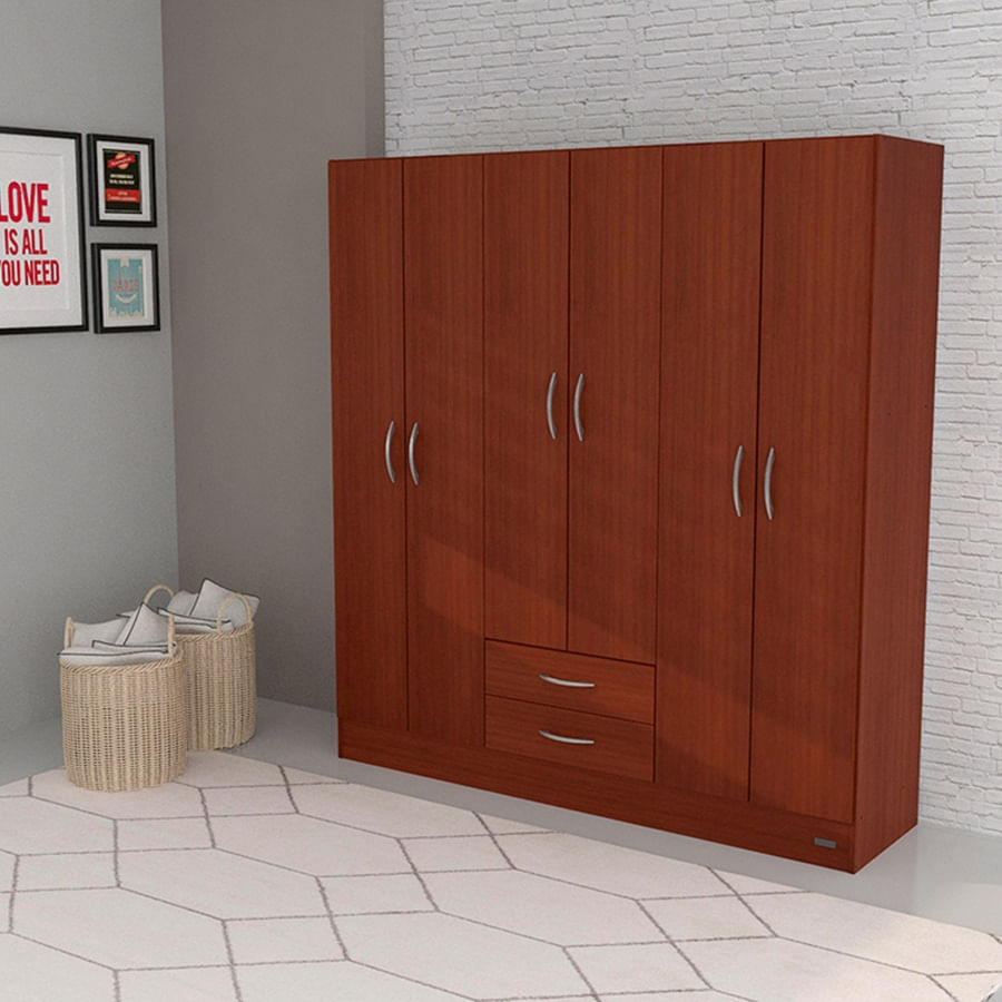 Placard 6 Puertas 2 Cajones Pack Caoba