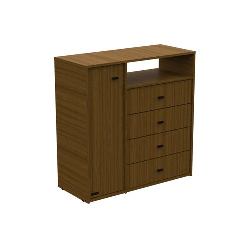 Cómoda Cajonero 4 Cajones 1 Puerta Melamina Milenial Avellana