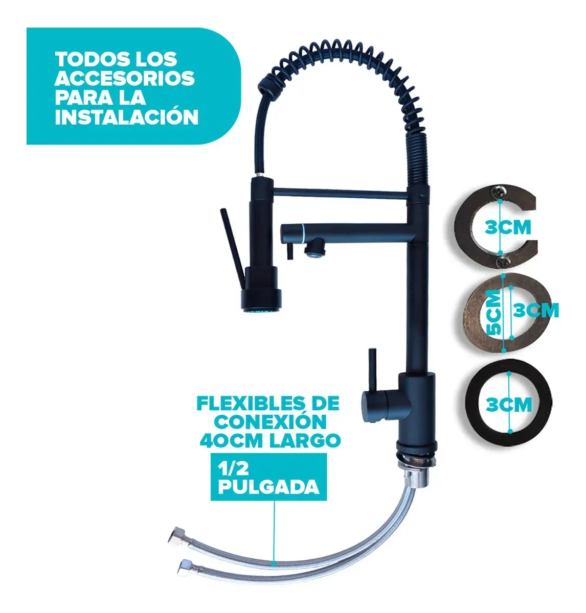 Grifería de Cocina Monocomando KRUMM Pro Dual Negro Naldo