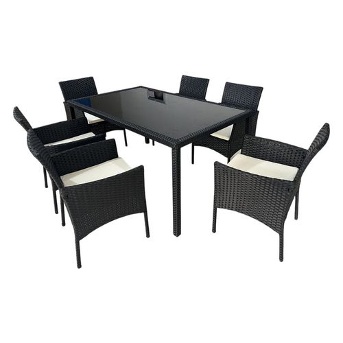 Set De Comedor Ratan Outdoors 7 Cuerpos Negro