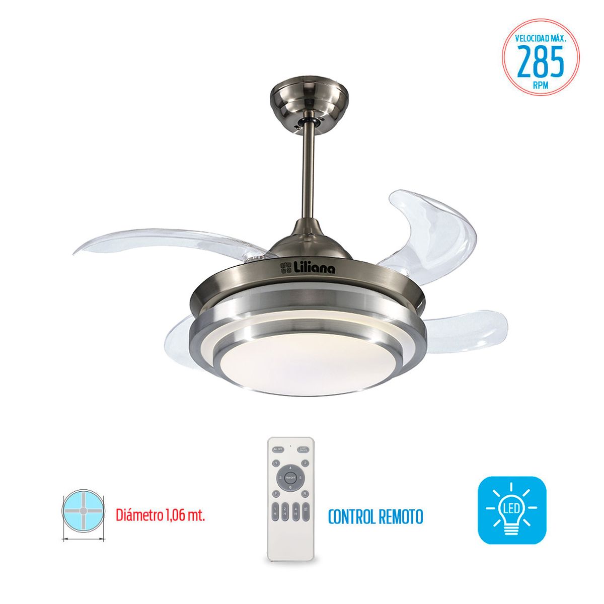 Ventilador de techo 42" Liliana Vtha604 6v 80w 285 Rpm