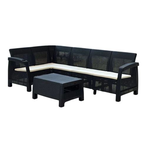 Set Living Ratan Outdoors En L C/Mesa Ratona Negro