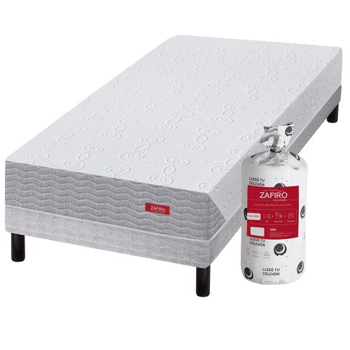 Conjunto Sommier en caja + Colchón compactado Zafiro Light de 1 plaza 80x190 cm