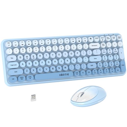 Combinación de teclados inalámbricos y mouse, UBOTIE colorido degradado arco iris de colores retro