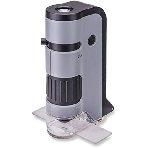 Carson MicroFlip 100x-250x - Microscopio de bolsillo con iluminación LED y UV con base deslizante