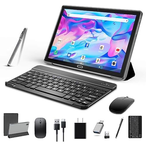 2023 Tablet 2023 de 10 pulgadas, tableta 2 en 1 con teclado y mouse, tableta celular Android 4G con
