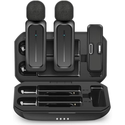 ECOMXIA 2 micrófonos de solapa inalámbricos para iPhone iPad con estuche de carga 7H clip en el