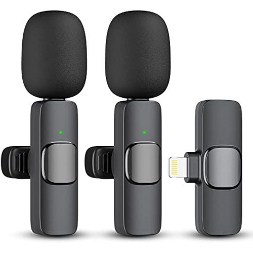 Kopdkes Paquete de 2 micrófonos Lavalier inalámbricos para iPhone iPad, micrófonos de solapa