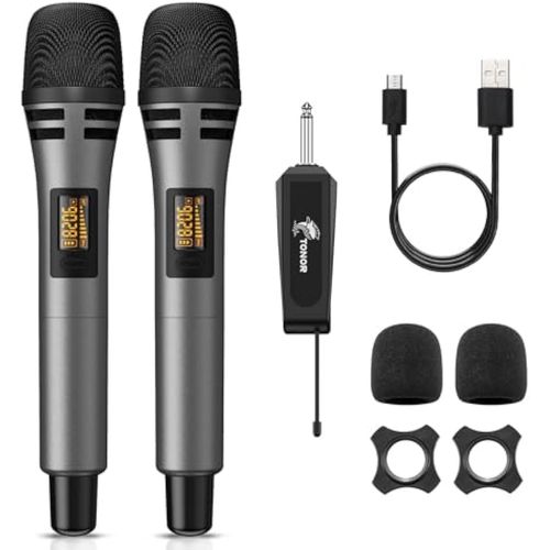 TONOR Micrófonos inalámbricos, sistema de micrófono de karaoke dual UHF, Microfonos Inalambricos con
