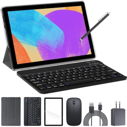 Tablet con teclado 10 pulgadas 2 en 1 Android 11 Tabletas, 4GB+64GB+512GB Expandir 1.8Ghz Quad Core