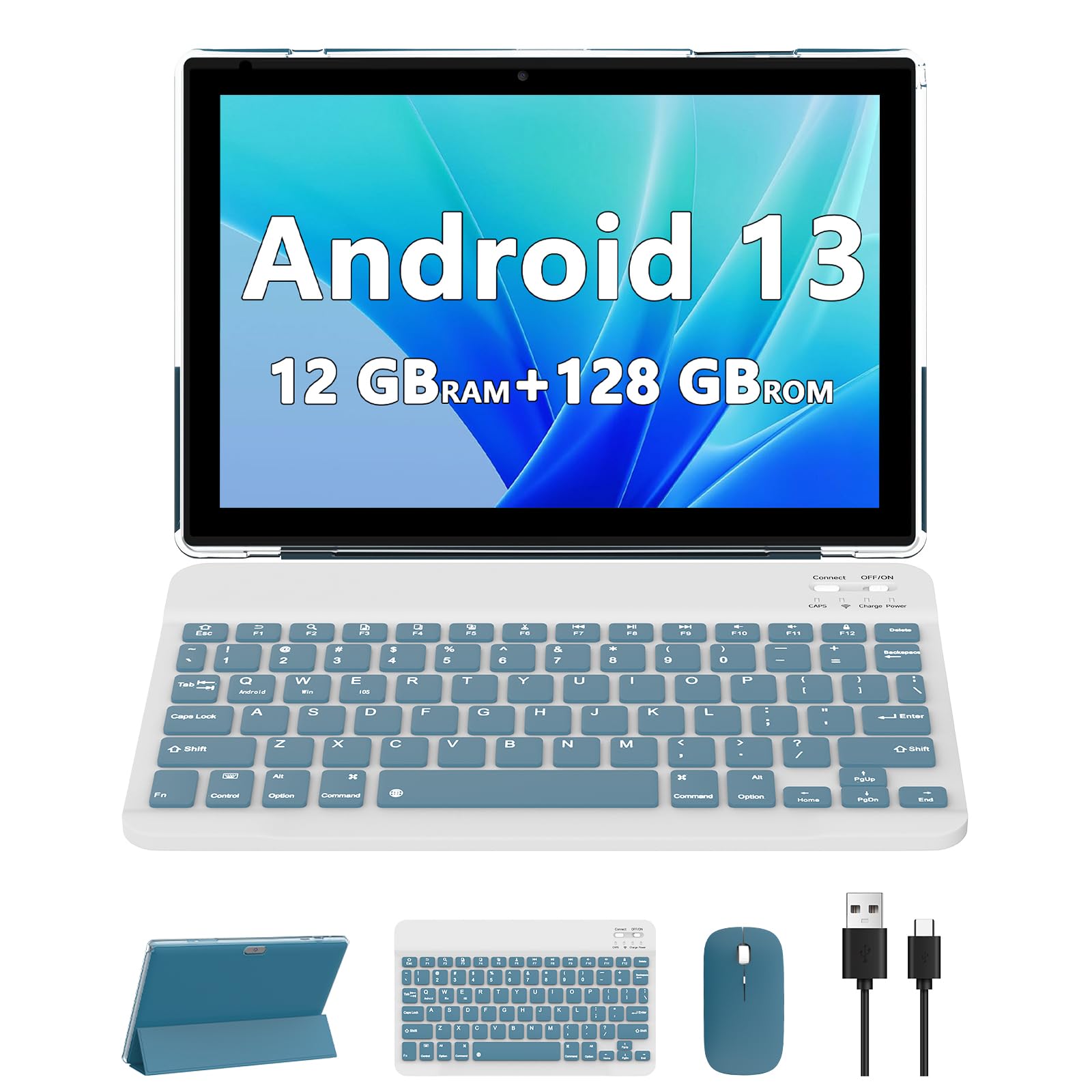 Tableta 2 en 1, tableta Android 11 de 10 pulgadas con teclado 4GB+64GB+512GB Expandir doble cámara,