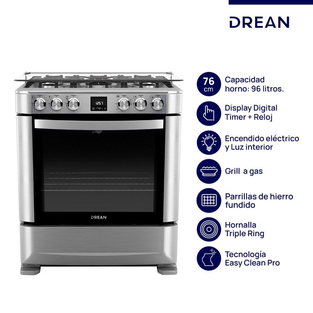 Cocina Drean 76 Cm Cd7609ei Inox Mg C/Enc C/Luz