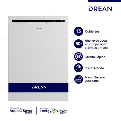 Lavavajillas 13 cubiertos Blanco Drean LVDR1306CB0
