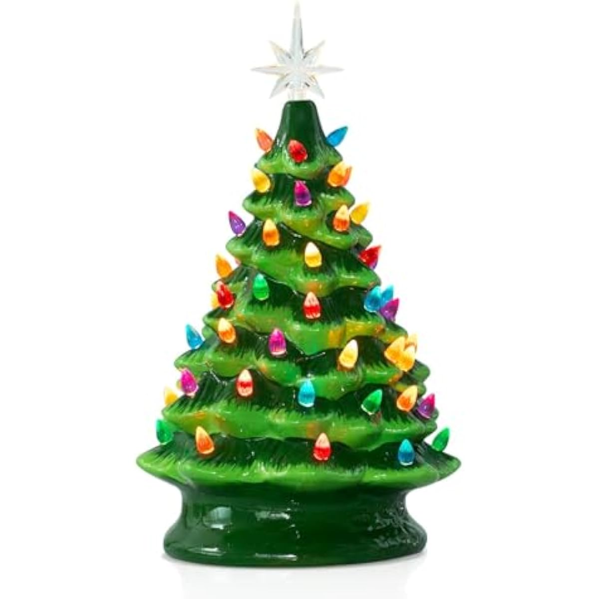 11 Inch Ceramic Christmas Tree, Lighted Tabletop Santa Claus Christmas Tree with Multicolored Lights
