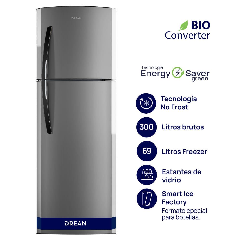 Heladera con freezer No Frost 300 L Steel Drean RDA300FHRT