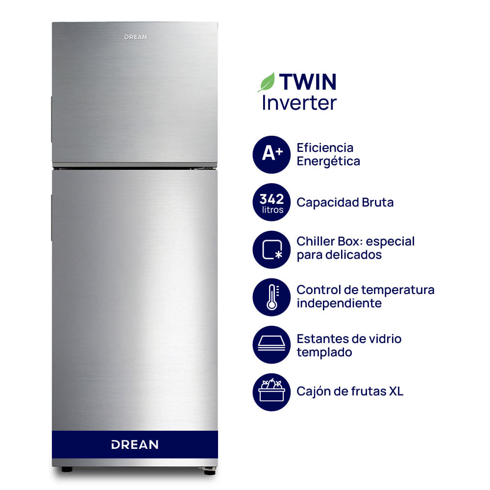Heladera No Frost Twin Inverter 342 L Inox Drean RZN320PCARX0