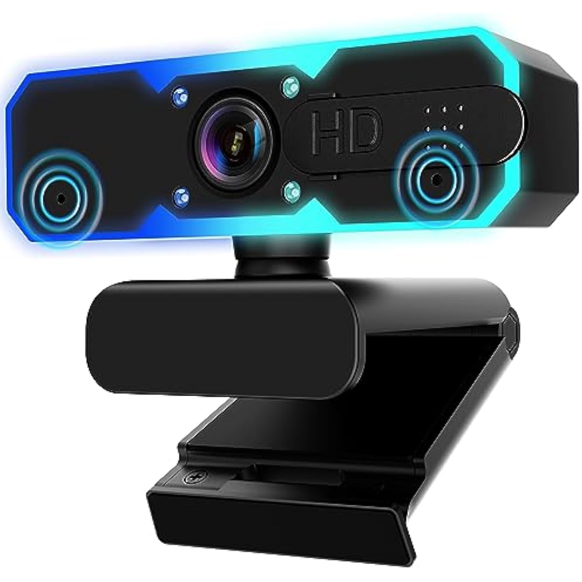 NBPOWER Cámara web de transmisión 1080P 60FPS con micrófono y luz RGB de relleno, enfoque