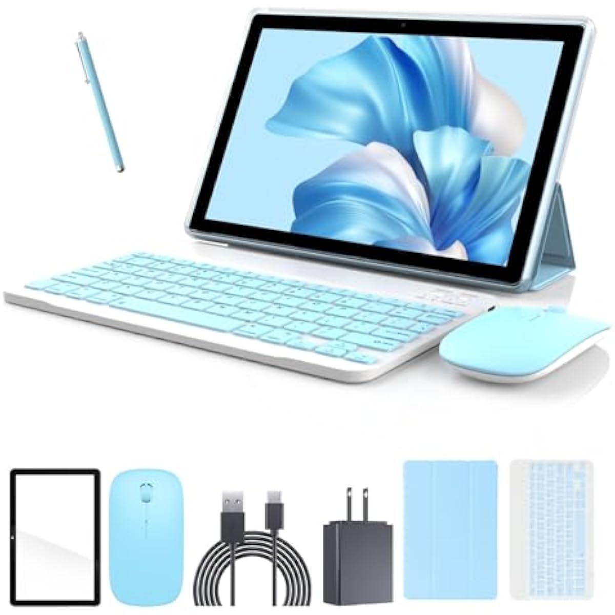 Tableta Android 13 de 10 pulgadas, tabletas 2 en 1 con teclado/estuche/ratón/lápiz, 10 GB de RAM+64