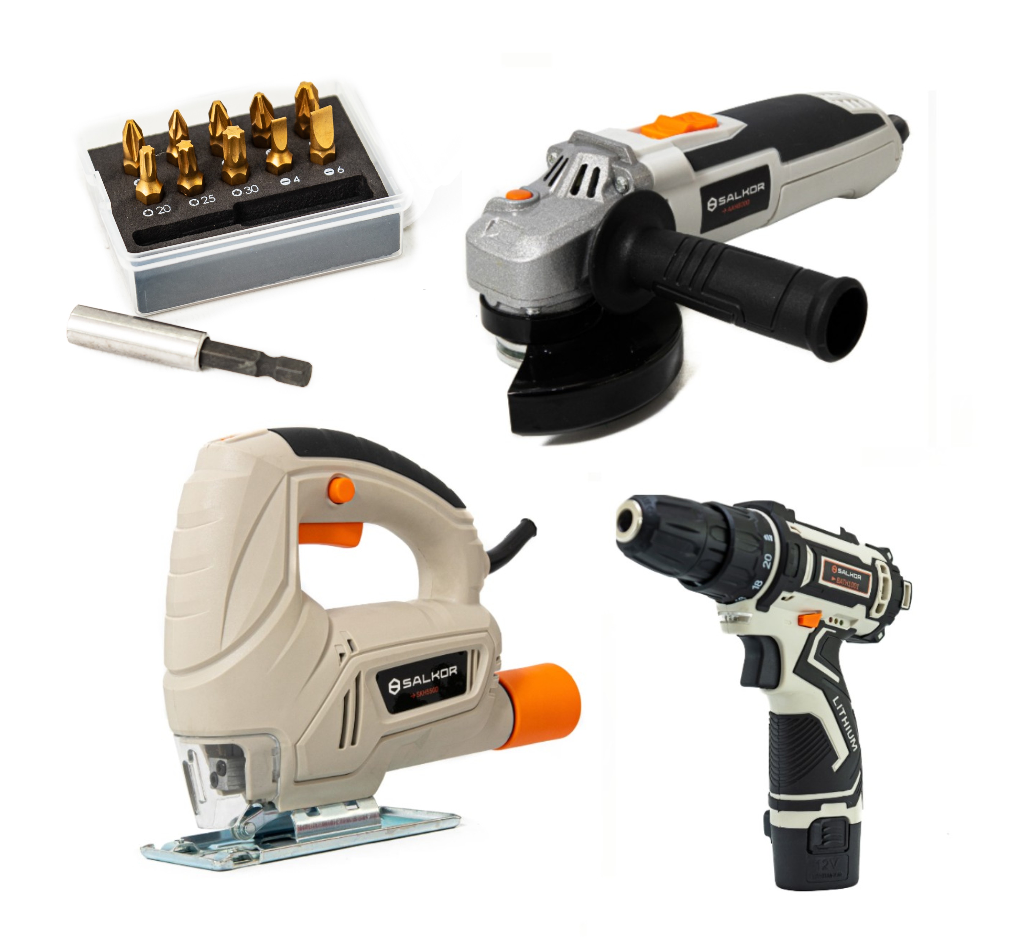 Combo Caladora + Amoladora + Atornillador 12V + Set De Puntas