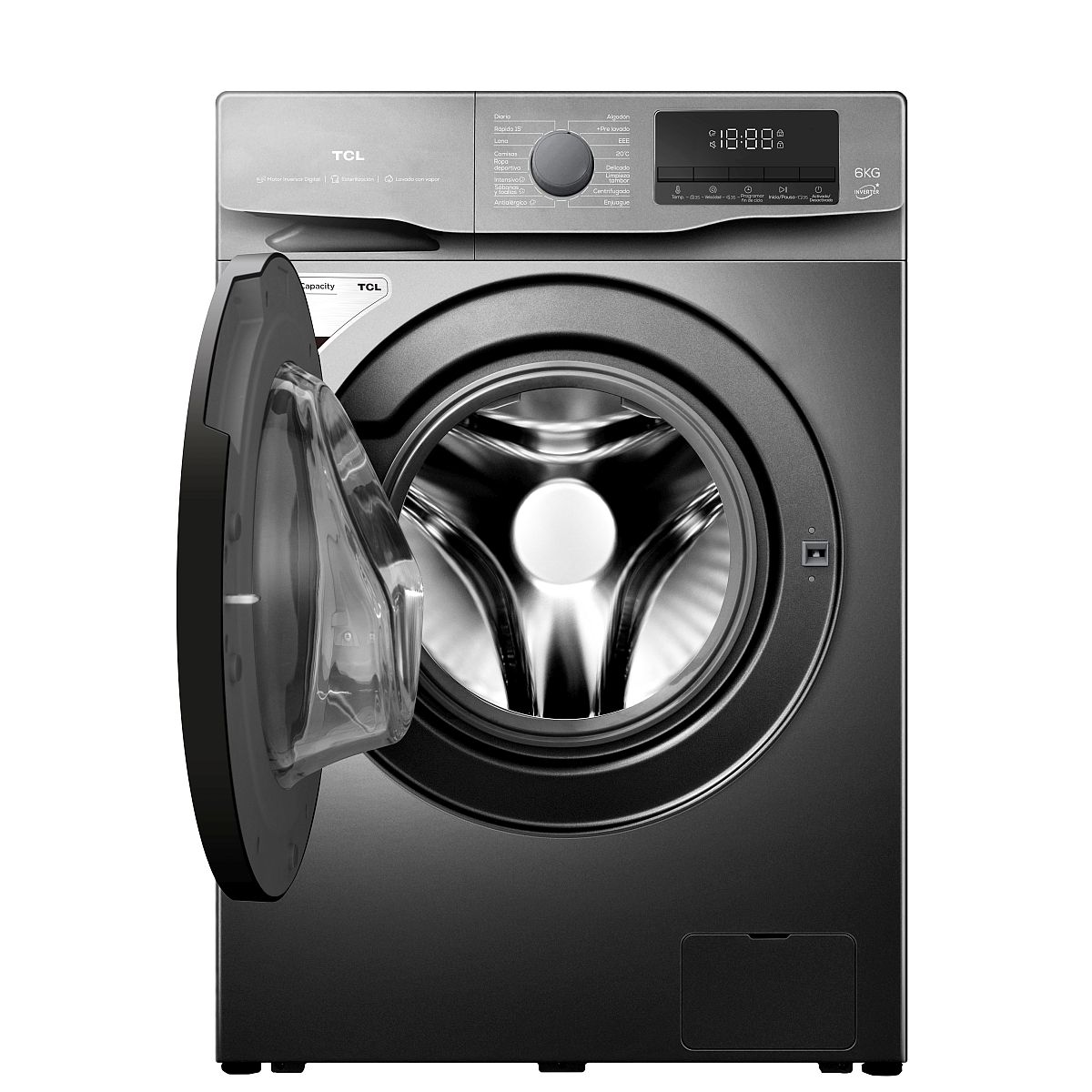 Lavarropas Tcl 6kg P606fl 1200rpm Gris Inverter C(A+)