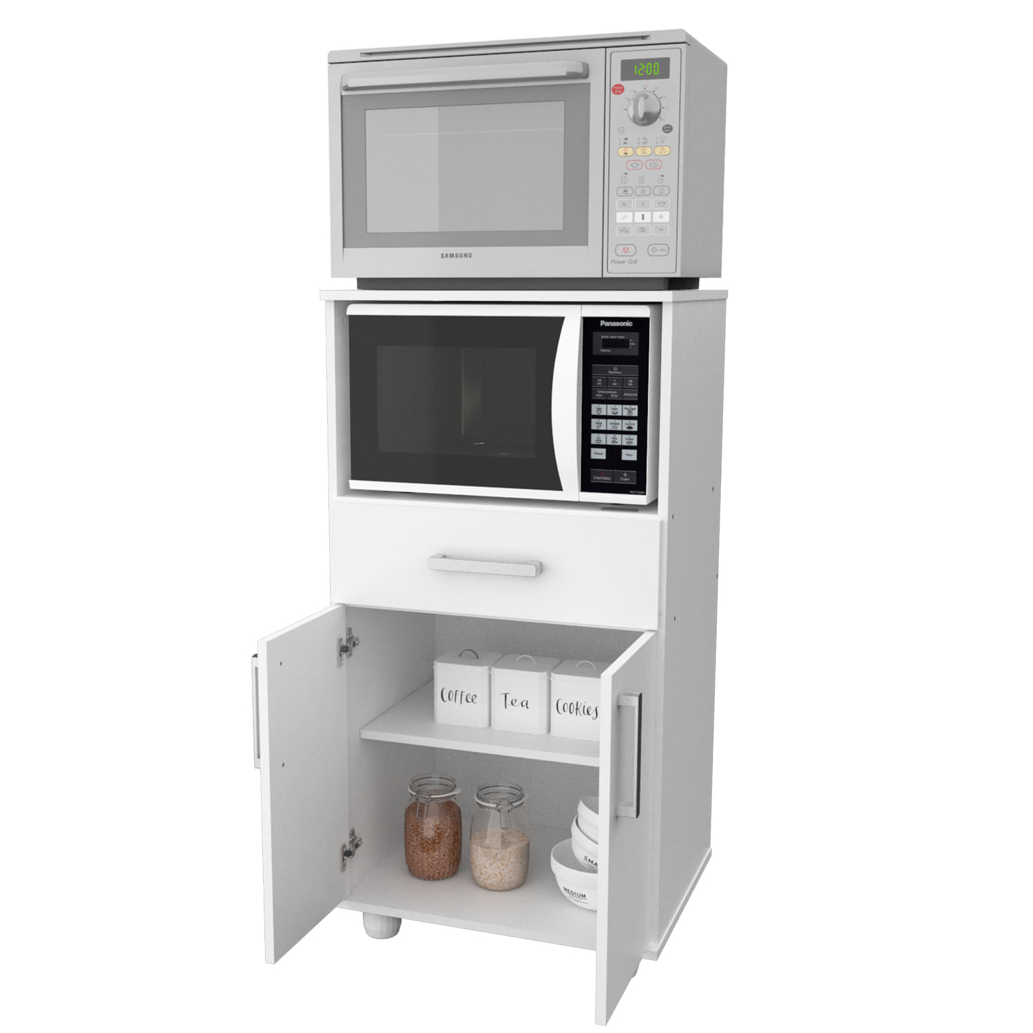 Mueble Para Microondas Y Horno Eléctrico Puertas Y Cajón Blanco