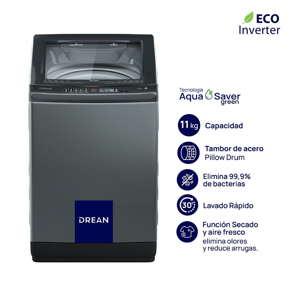 Lavarropas Carga Superior 11 Kg Gris Drean LPDR1165LG