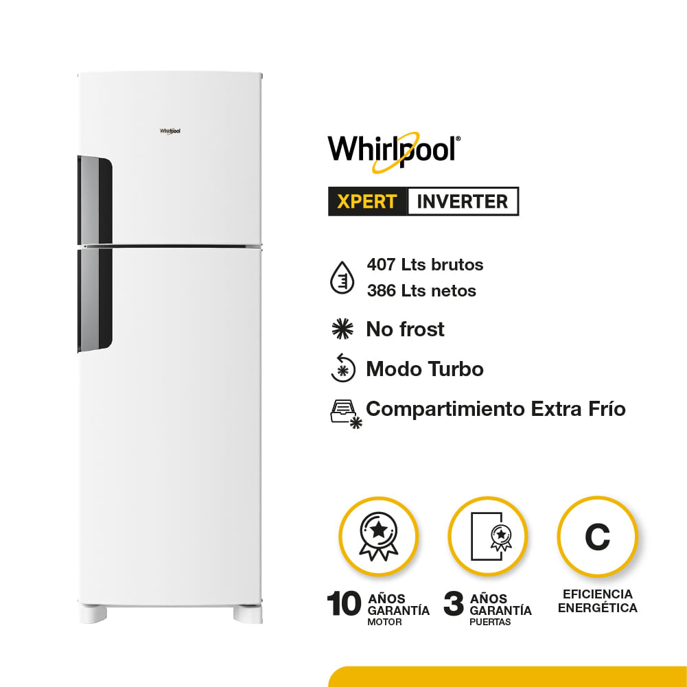Heladera Whirlpool 386l No Frost Inverter Wrm42mbdim Blanca