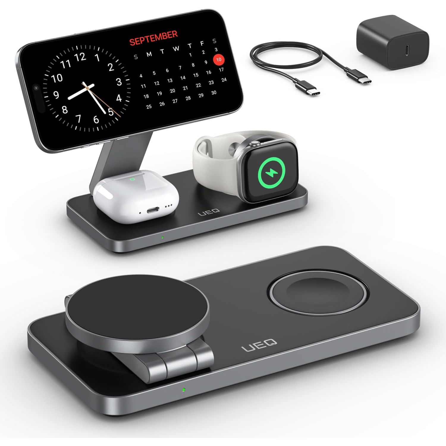 Cargador Inalambrico UEQ T8 3 En 1 Para iPhone